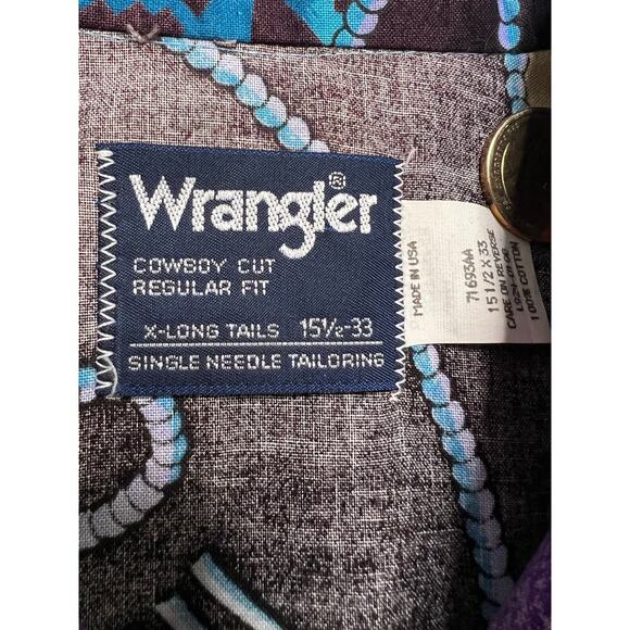 Vintage 80s Wrangler Cowboy Cut RARE COLOR PATTERN Western Shirt - 15 1/2 - 33 - Picture 4 of 6